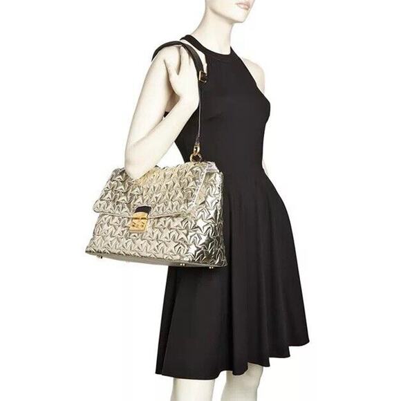 Furla Arctic Large Padded Satchel Silver‎ Stars Gold Hardware Read Description - Picture 1 of 16